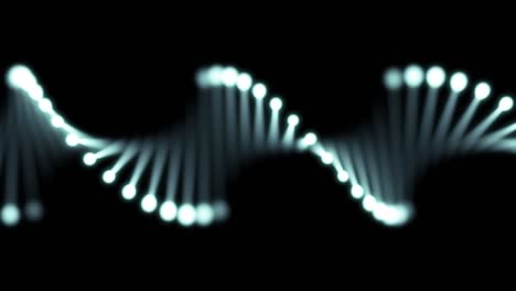 3d animation of shimmering dna on a black background. 60fps. the object is horizontal.