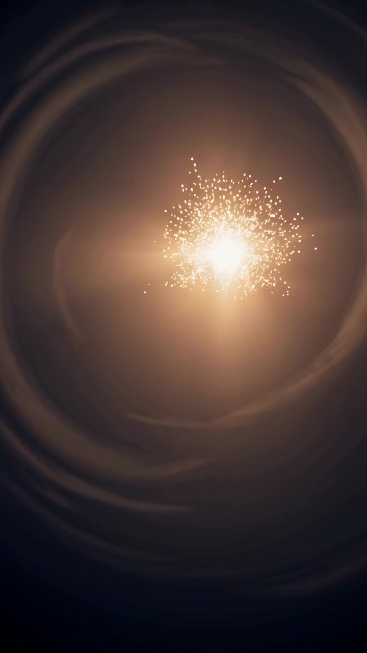 Particelle astratte di luce dorata che turbinano nello spazio scuro
