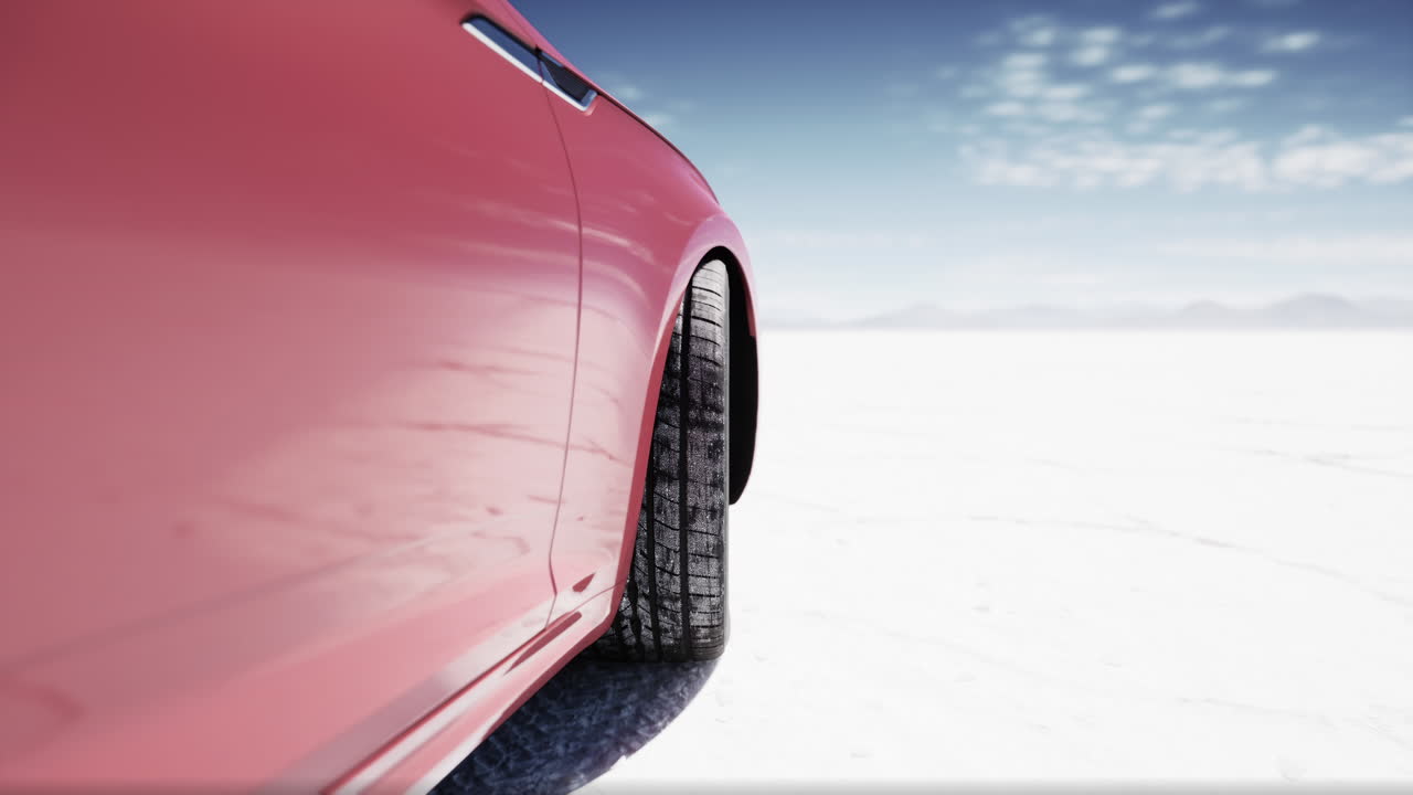 소금 평평 에 있는 빨간 차