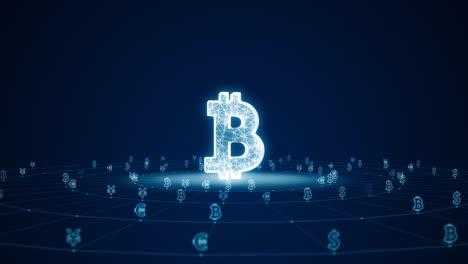 gráfico en movimiento del logotipo de dinero 3d digital azul con icono de tecnología futurista y conexión de línea con rotación de círculo en fondo abstracto concepto de bucle sin costuras video