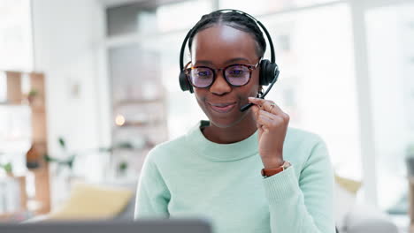 woman, virtual assistant and laptop in home office