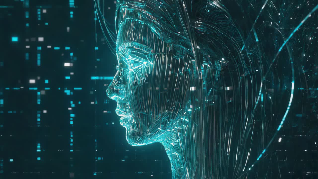 Abstract Digital Human Head Wireframe Representing AI and Data