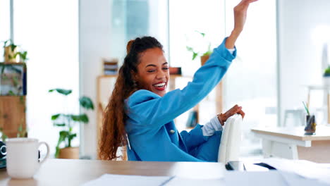 Business-woman,-documents-and-celebration-throwing