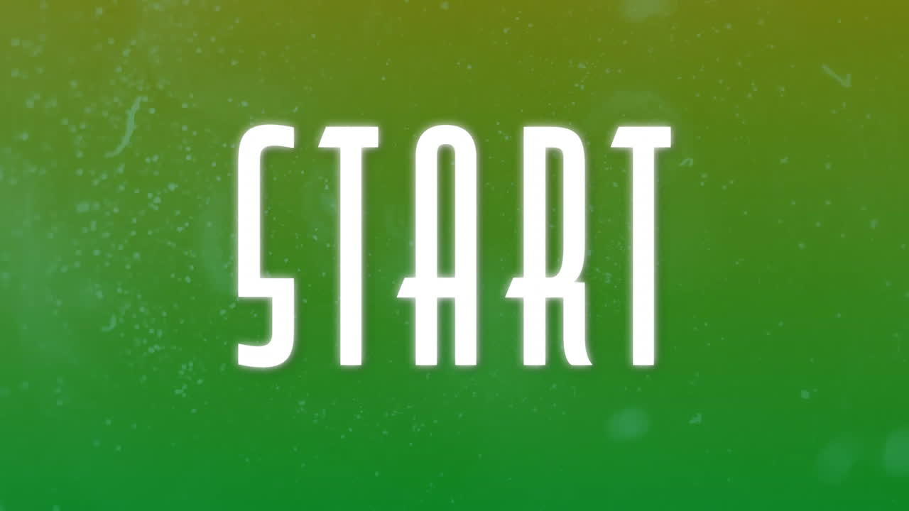 START text animation over green and yellow gradient background with particles
