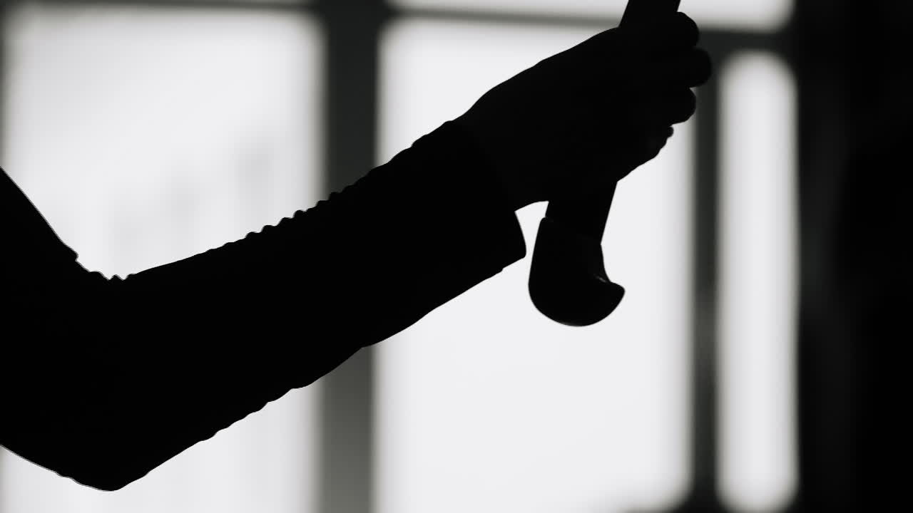 칼을 들고 있는 손의 실루