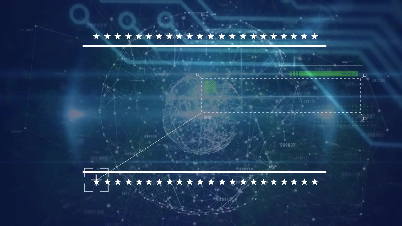 Animation of data processing on blue background