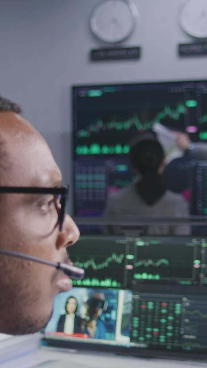Stock Trader in a Busy Trading Room