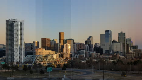 unique time slice of denver's downtown skyline going from day to night