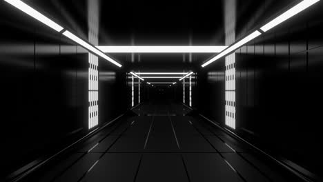 dark sci-fi corridor with white lights