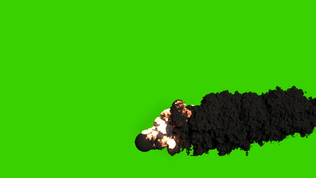 quemando combustible con un espeso humo negro. un fuego con humo negro. animación vfx frente a la pantalla verde.