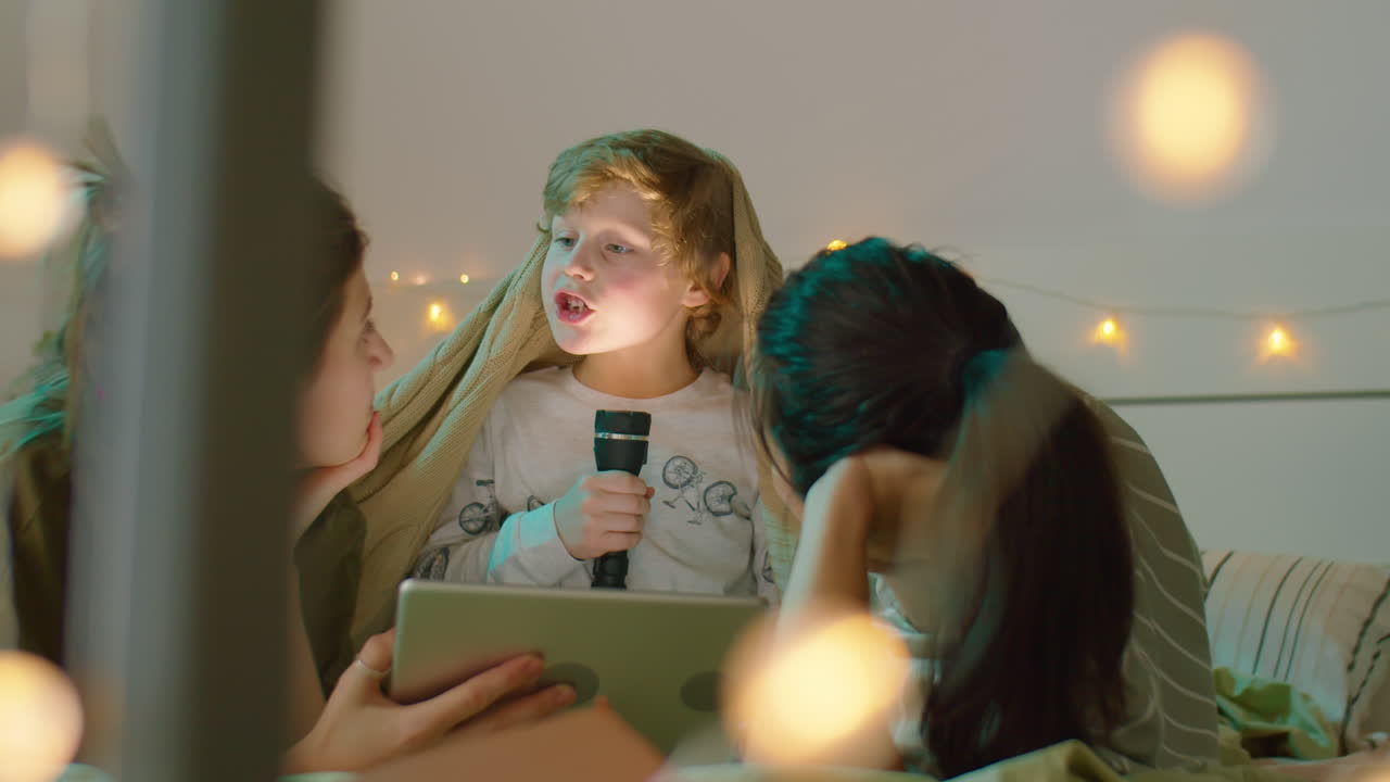 LGBTQ Couple and Little Son Having Fun in Evening at Home