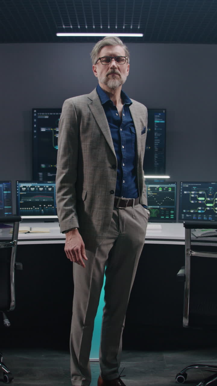 hombre de negocios en la sala de control moderna