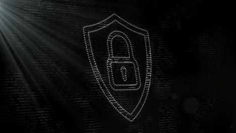 digital animation of a white padlock icon symbolizes online security.