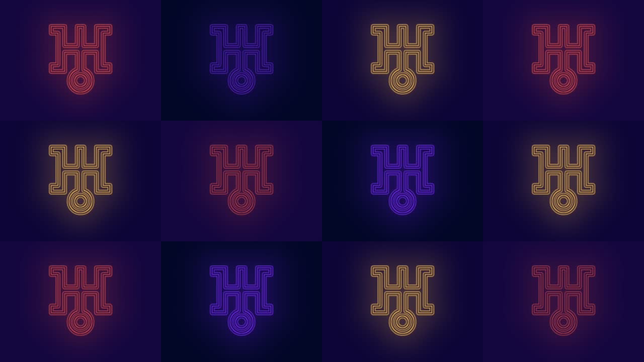 행에서 펄스 네온 무지개 일본 기호 패턴