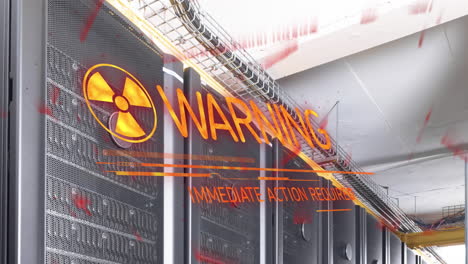 Animation of warning text and symbol over server room