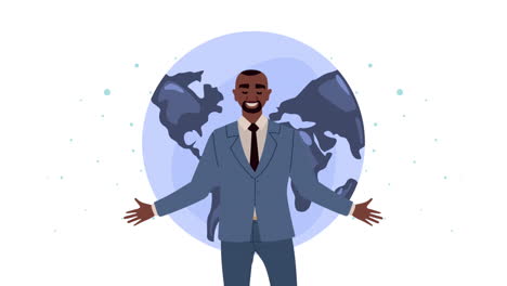 afro businessman with world planet earth