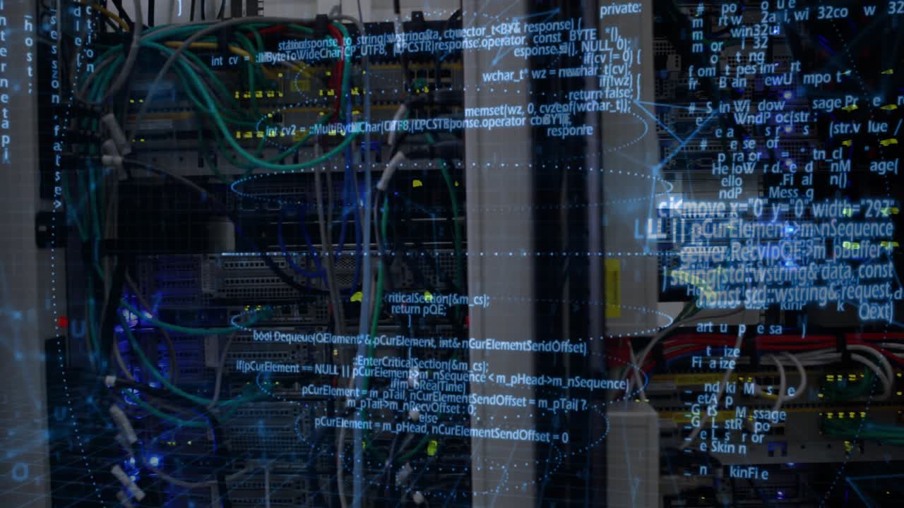 Translucent overlay appearing, rack remaining while text streaming and nodes mapping traffic flow
