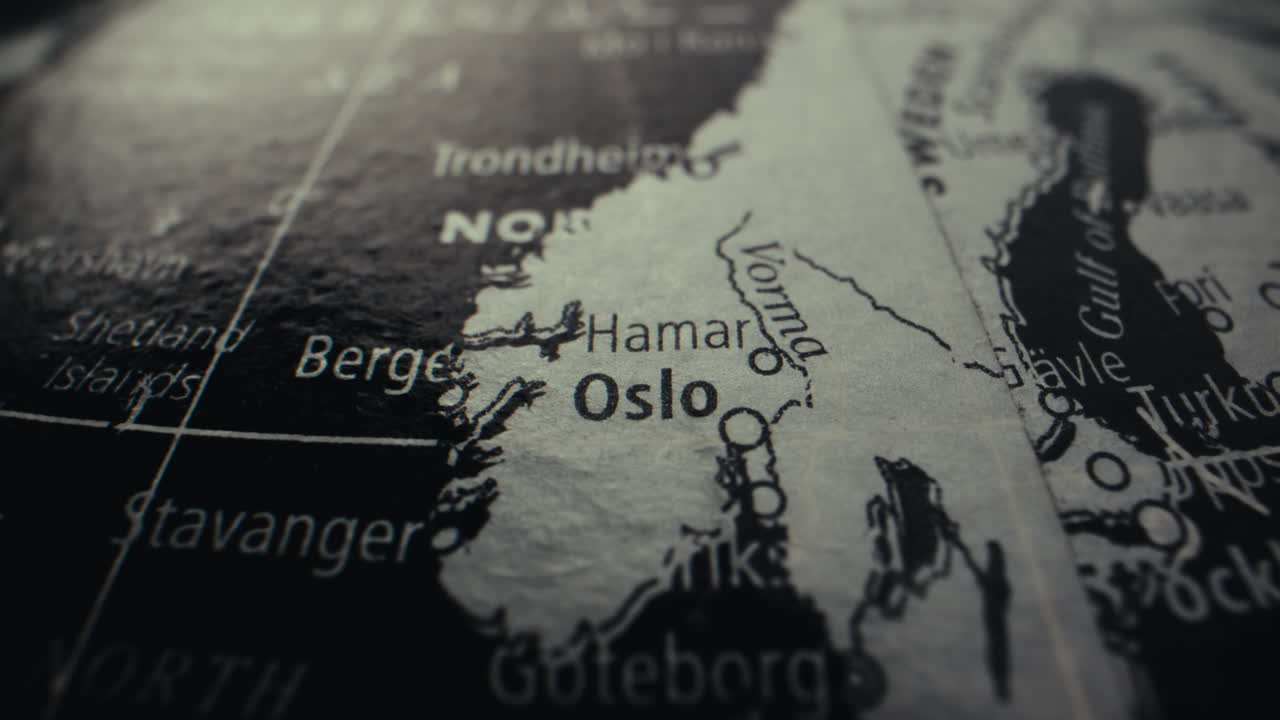 Close-up of a World Map Focusing on Norway