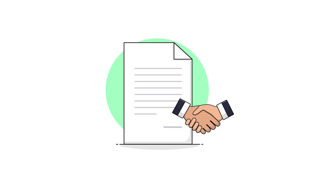 Illustrazione animata di stretta di mano d'affari e accordo contrattuale