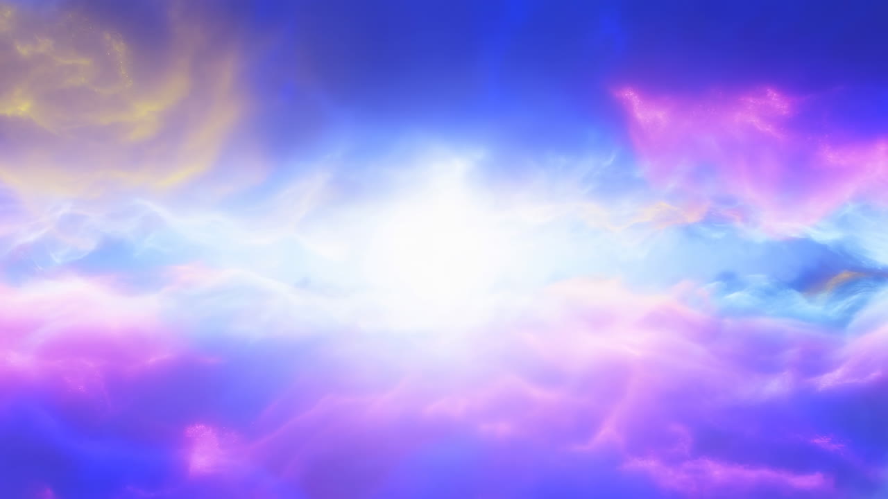 Nuvole eteree astratte fluide con luce brillante e colori vivaci.