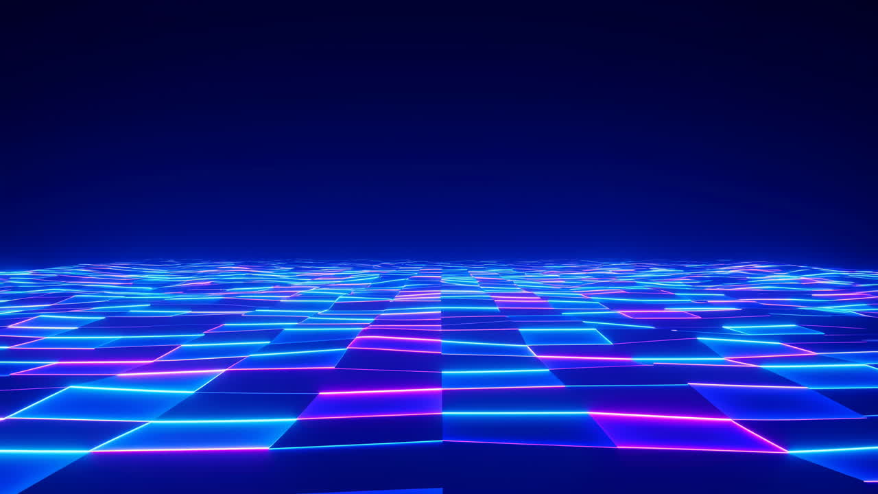 Abstract Digital Grid with Waving Neon Lights