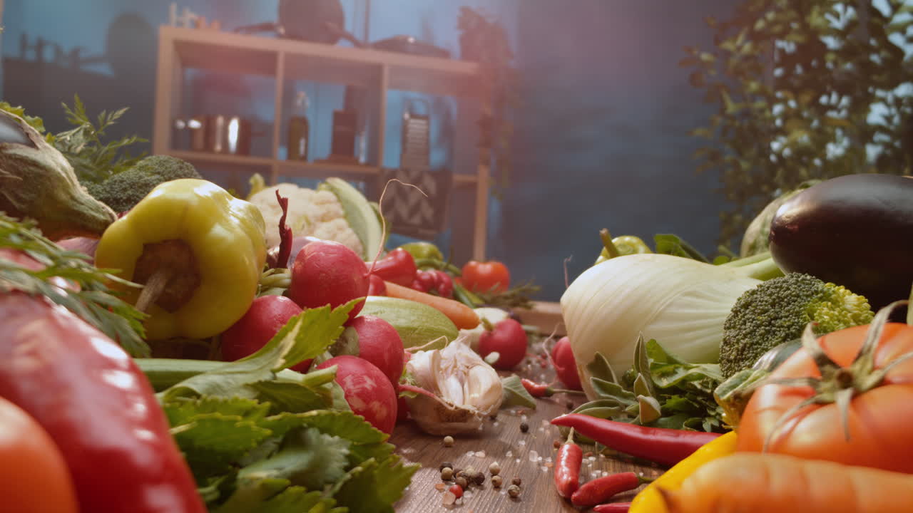 요리사 가 부 에서 신선 한 채소 를 준비 하고 있다