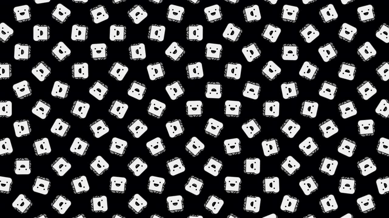 sandwich icon, animation loop. Seamless pattern background. small sandwich icons rotate slowly on black backdrop. National burger day. fast food concept