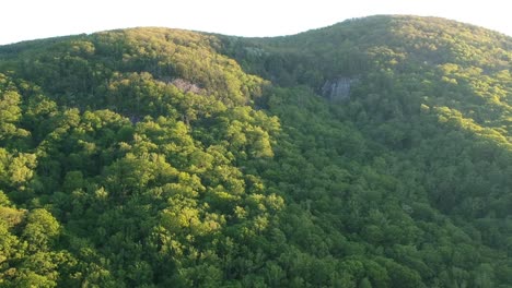 Slow-rising-shot-of-a-mountainside-at-golden-hour