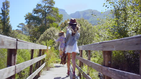 two women hiking and enjoying nature