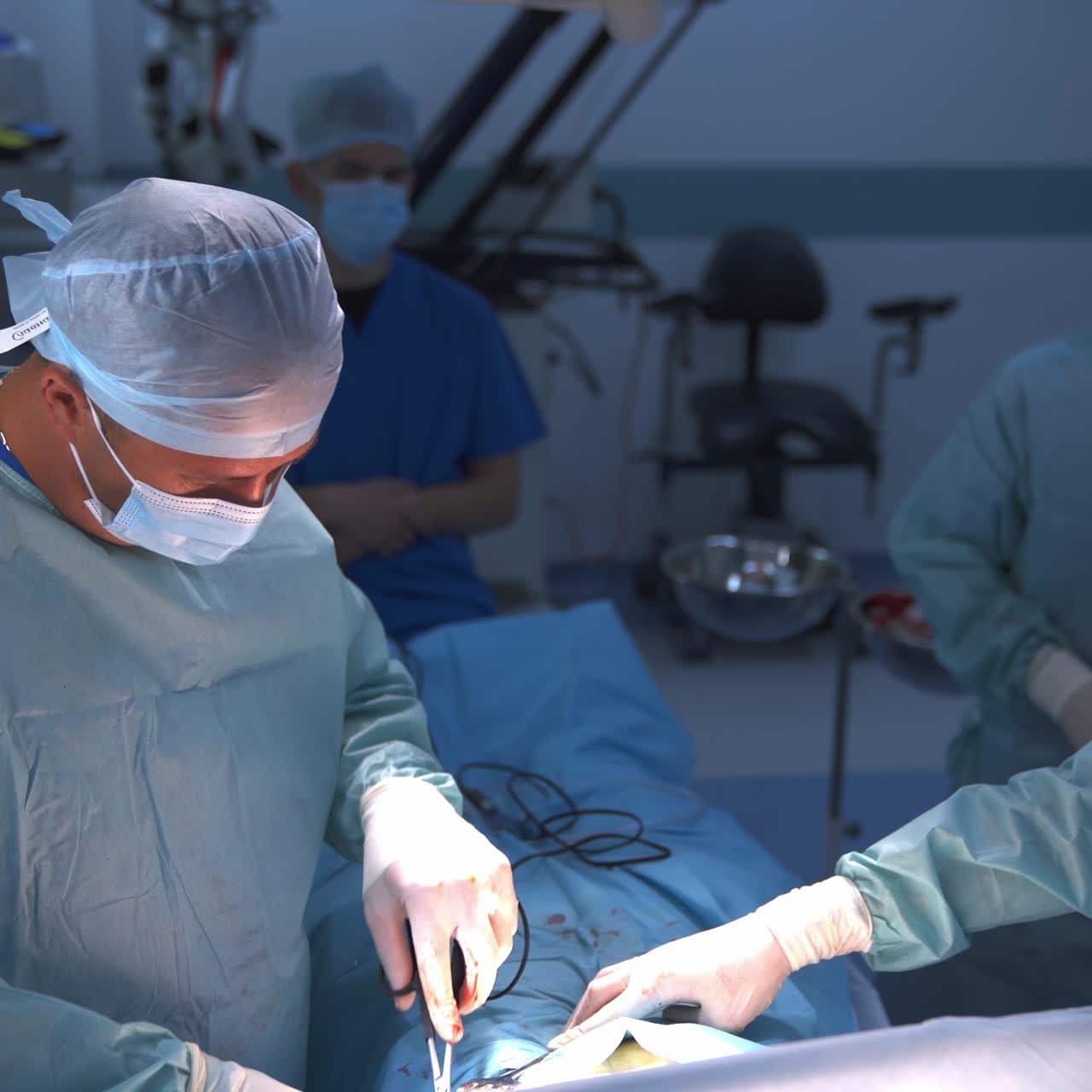 Professional medical specialists of plastic operation. Modern plastic specialists working in surgery room