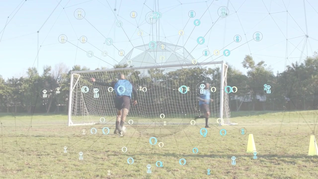 Soccer player starting cones weaving to goal shooting ball testing keeper overlay mapping shots