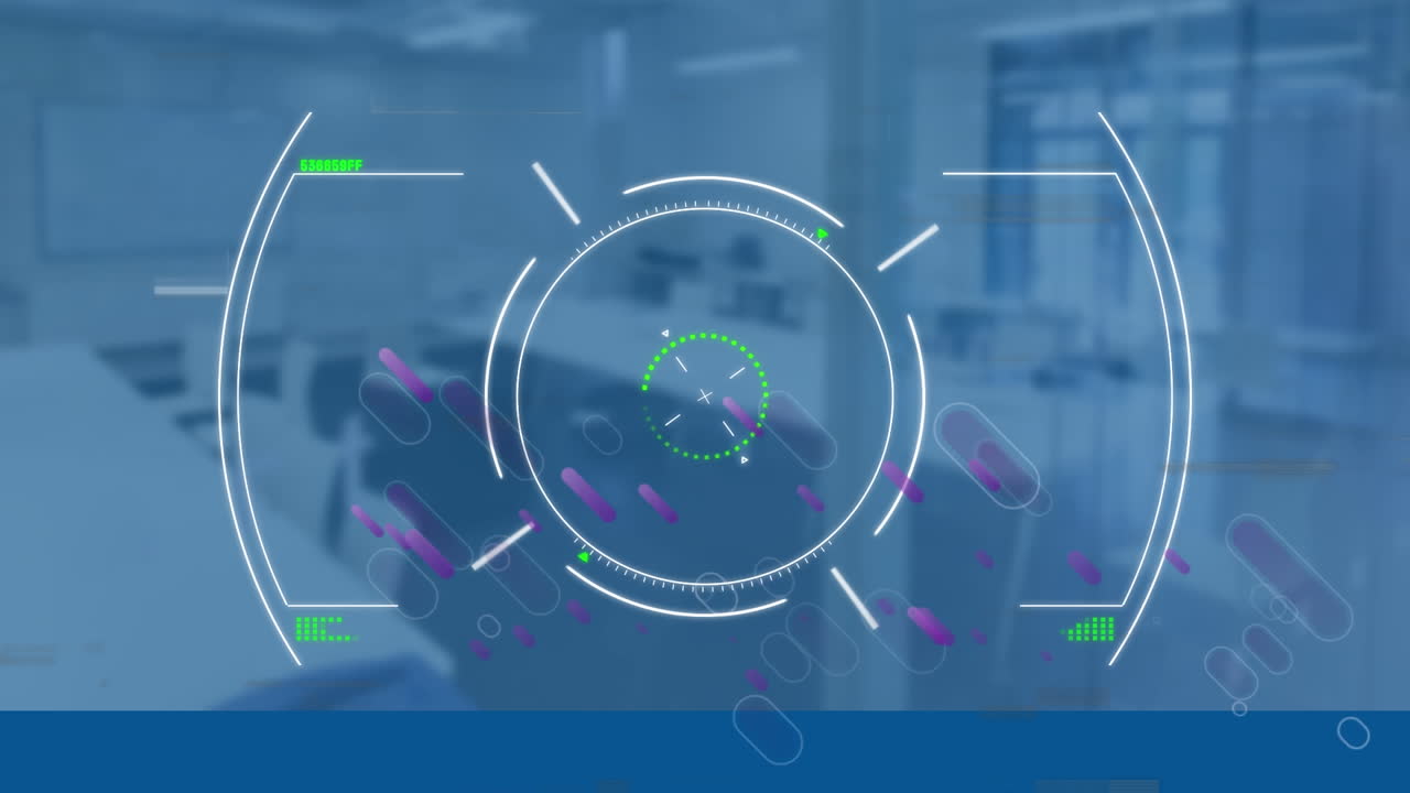 빈 사무실에서 스 ⁇  스캐닝과 데이터 처리의 애니메이션