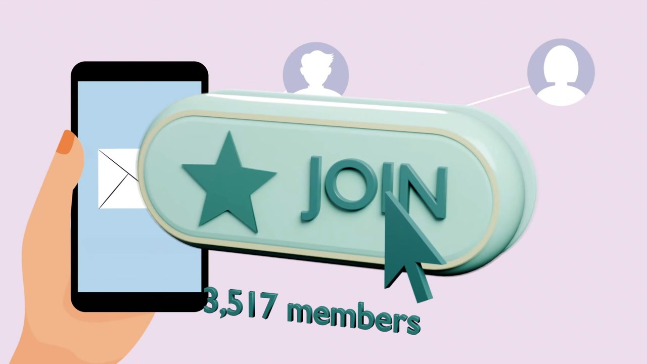右から飛んできて中央に配置される「JOIN」ボタン。カーソルがクリックすると、参加者数が3,518に増加する。