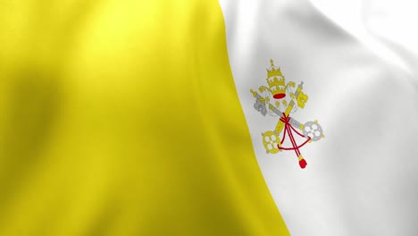 majestic close-up of vatican city national flag with yellow and white papal colors fluttering against blue sky, ideal for religious, diplomatic, tourism or editorial content