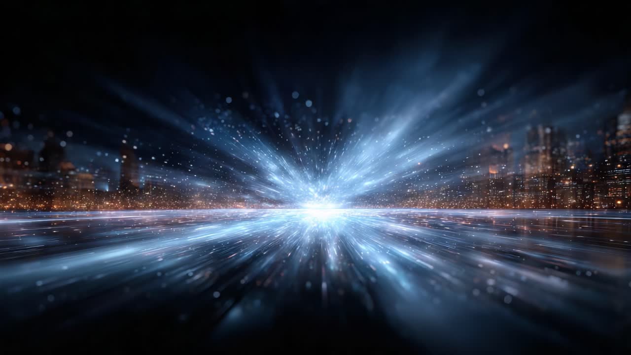 A Stunning Visual Journey Through a Dynamic Light Spectrum Igniting the Night Cityscape, Creating a Sense of Motion and Magical Energy Reflected in the Urban Landscape