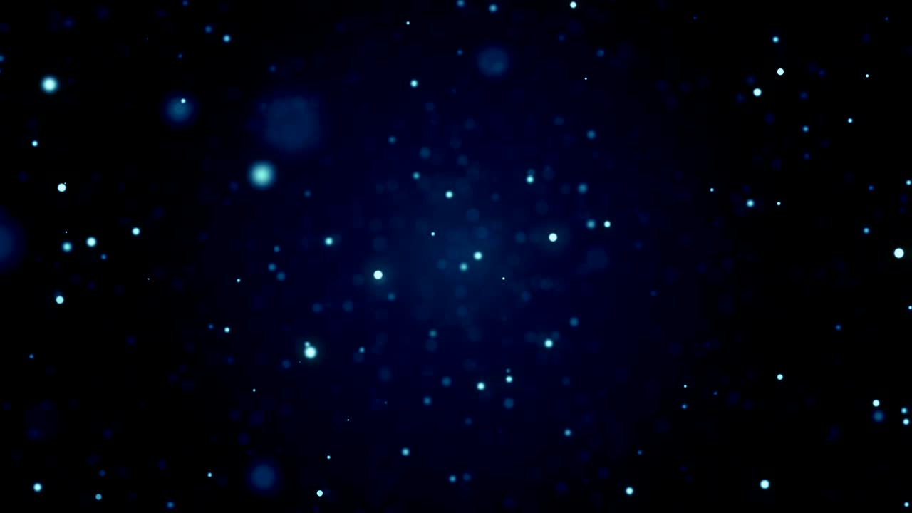 Partículas de poeira azul, luz bokeh abstrata em movimento, loop de fundo cinematográfico para títulos