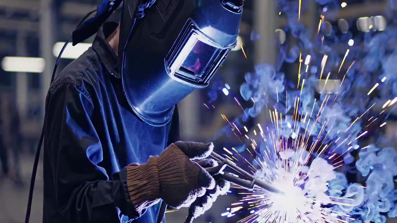 Industrial Welder Creating Bright Sparks in a Workshop