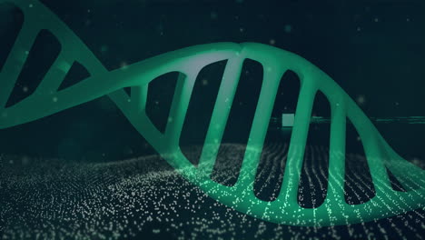 estructura de adn girando contra la onda digital en un fondo azul