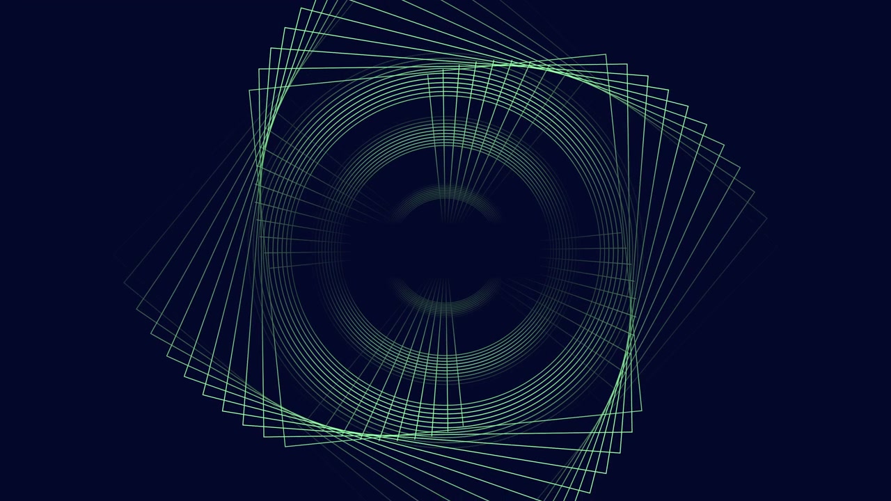 Green spiral intricate circle pattern with thickening lines on dark blue background