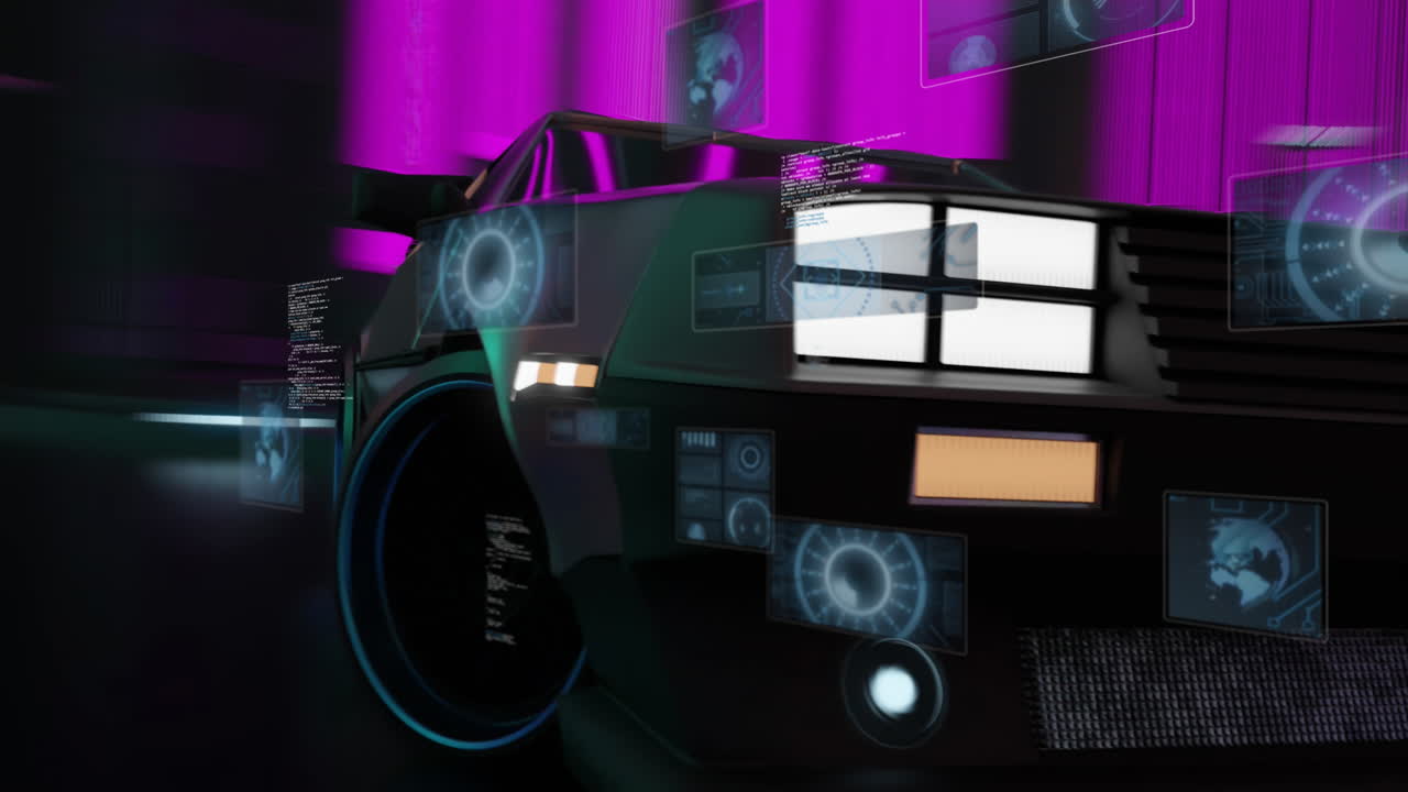 자동차 운전 위의 스코프와 함께 디지털 인터페이스의 애니메이션