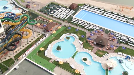 aerial view of a large water park resort