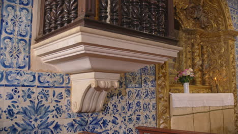 wooden pulpit in our lady of sorrow chapel in central portugal slow motion wide shot