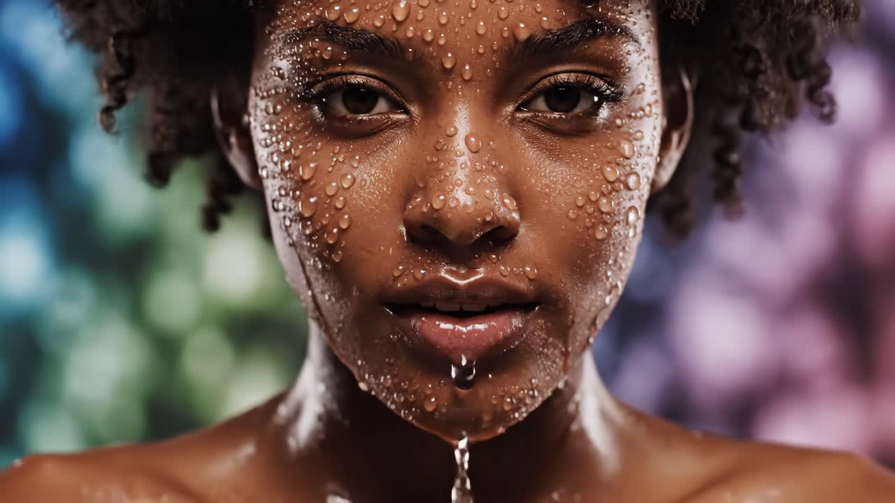Woman with Water Droplets on Face