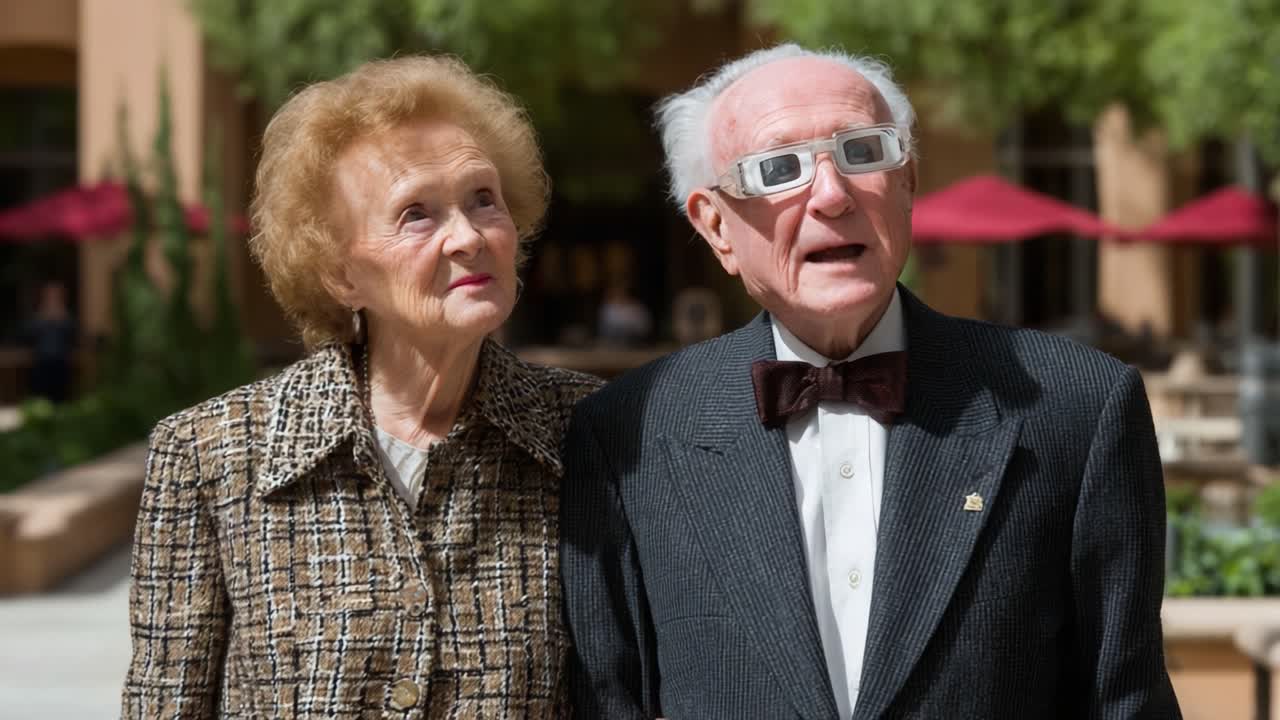 A Heartfelt Moment: An Elderly Couple Share a Joyful Exchange, Capturing the Essence of Love and Togetherness in a Beautiful Outdoor Setting