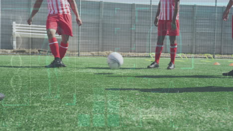 animation of data processing over kicking ball football player