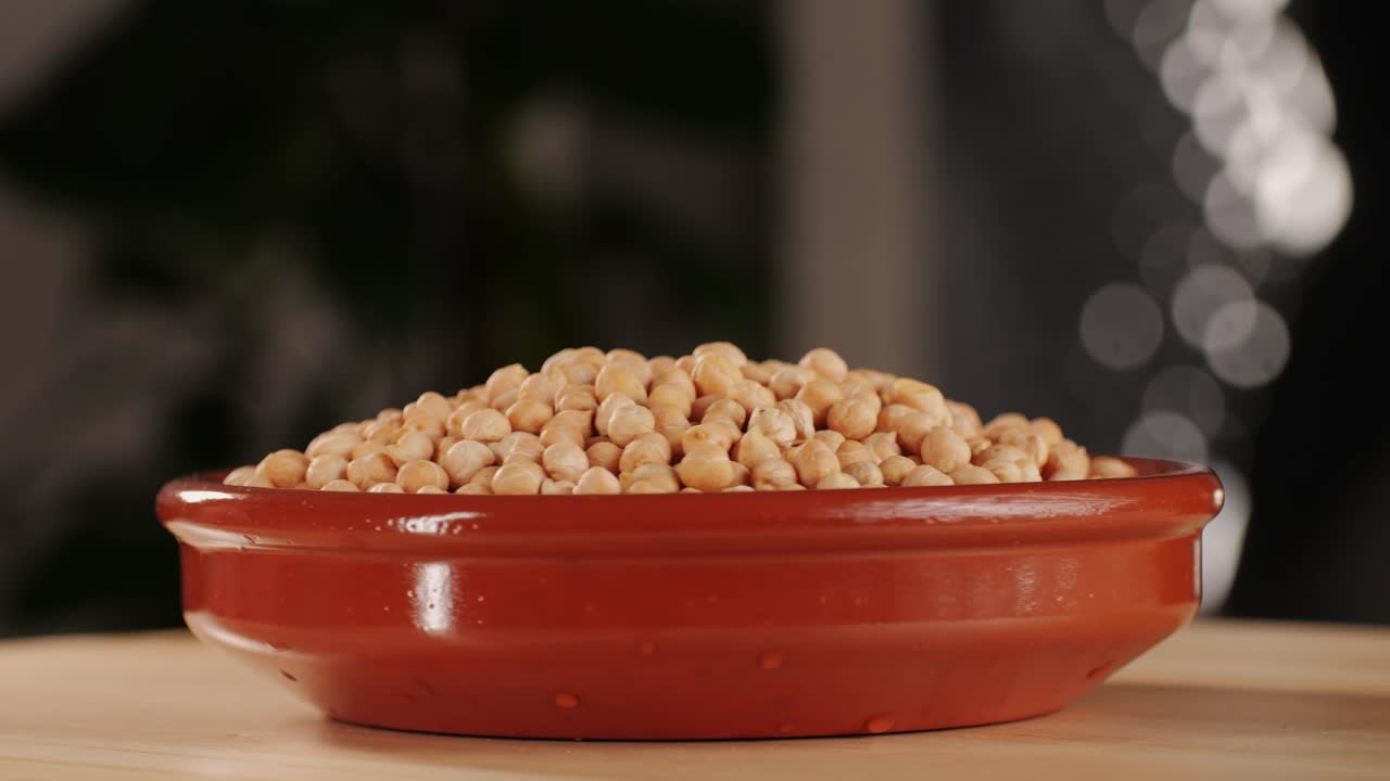 Chickpeas close up food background, chickpeas texture macro, raw cereal healthy food.