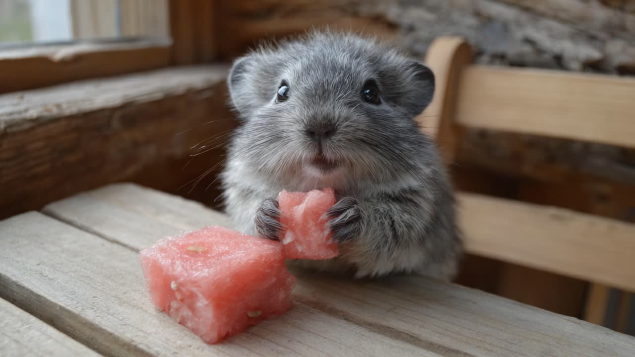 A Cute Rodent Enjoying Watermelon: Adorable Moments Captured in Frames Highlighting a Playful Creature Relishing Its Sweet Treat