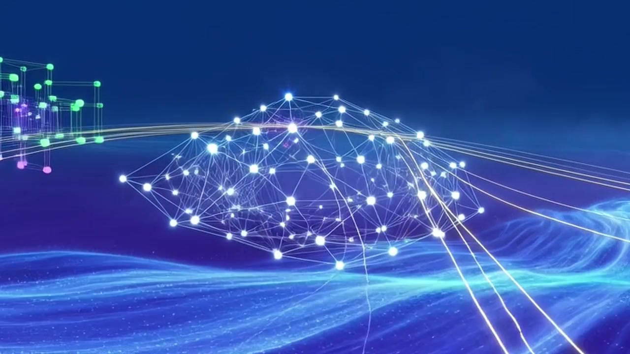 Abstract Digital Network Connection with Glowing Data Streams