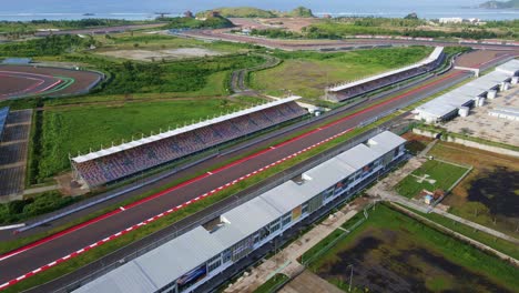 Zoom-into-the-empty-Mandalika-Circuit-in-Lombok,-Indonesia