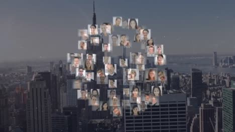 Animation-Eines-Netzwerks-Von-Verbindungen-Mit-Personenfotos-über-Dem-Stadtbild